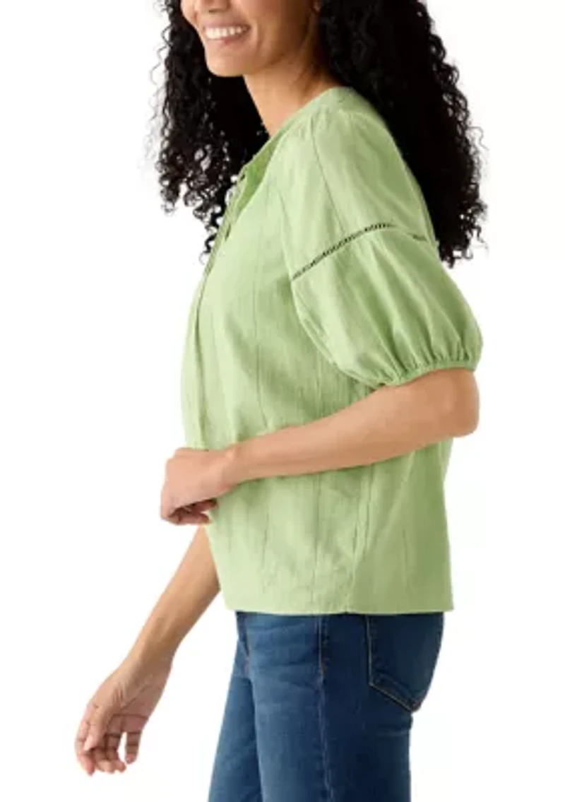 Women's 3/4 Sleeve Embellished Peasant Blouse