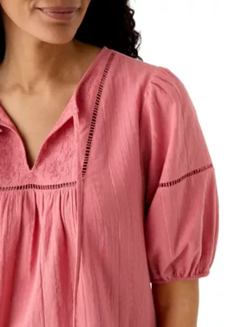 Women's 3/4 Sleeve Embellished Peasant Blouse