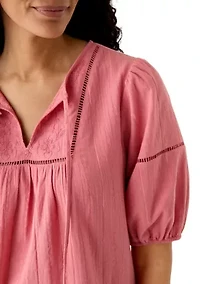 Women's 3/4 Sleeve Embellished Peasant Blouse