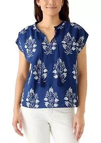 Women's Dolman Sleeve Embroidered Split Neck Top