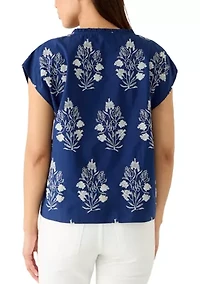 Women's Dolman Sleeve Embroidered Split Neck Top