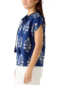 Women's Dolman Sleeve Embroidered Split Neck Top