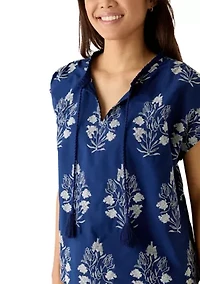 Women's Dolman Sleeve Embroidered Split Neck Top