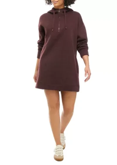 1/4 Zipped Fluffy Fleece Hoodie Tunic with Side Pocket