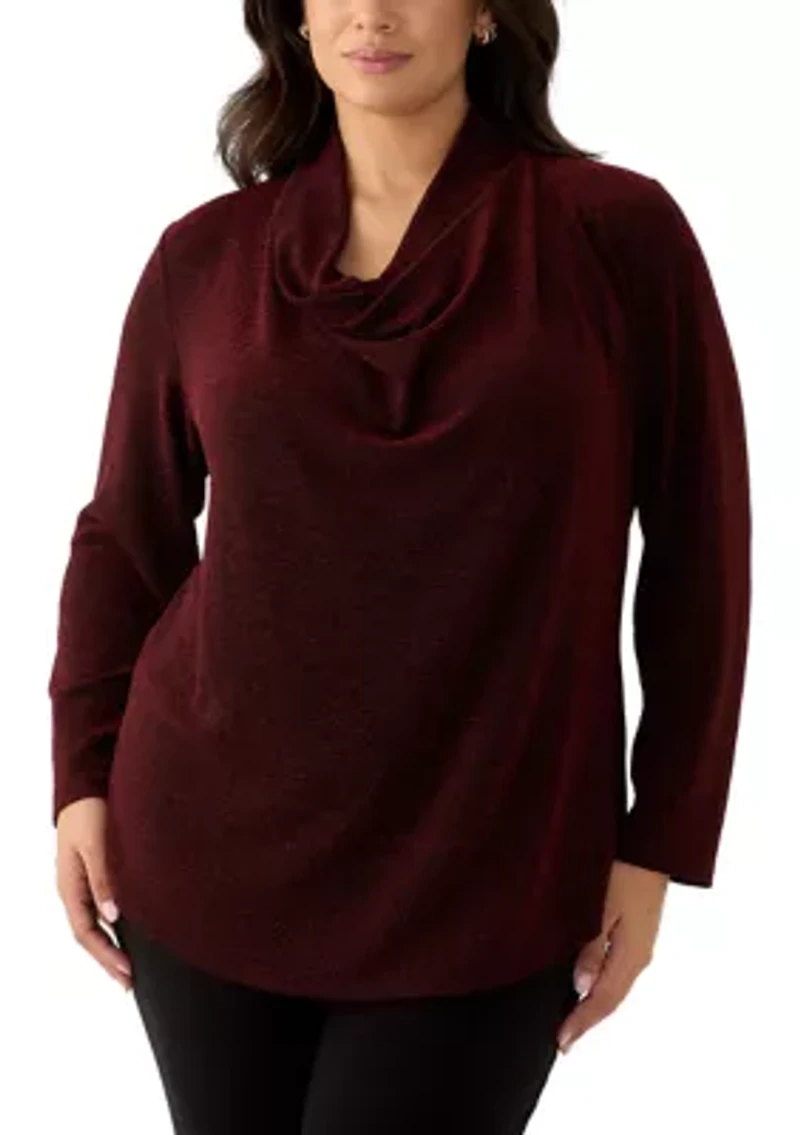 Plus Long Sleeve Cowl Knit Pullover