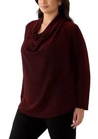 Plus Long Sleeve Cowl Knit Pullover