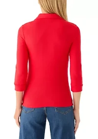 Petite Roll Sleeve Polo Knit Top