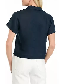 Petite Short Sleeve Linen Camp Shirt