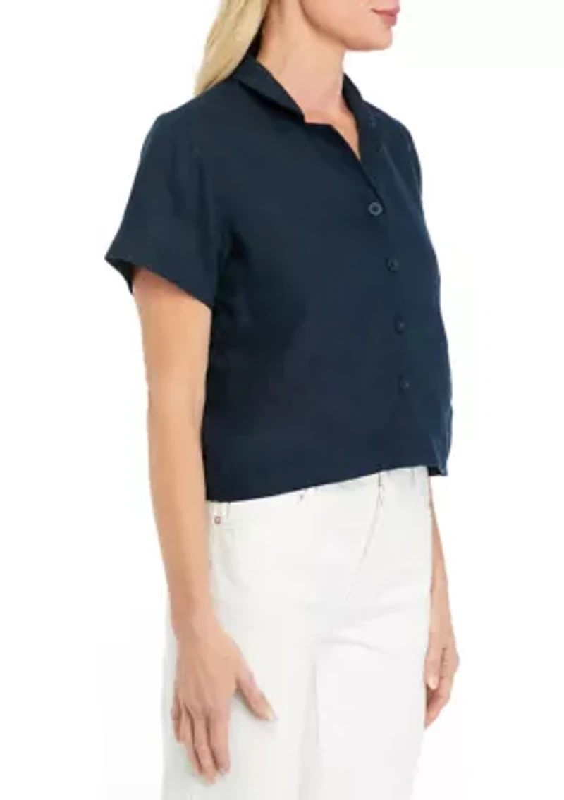 Petite Short Sleeve Linen Camp Shirt