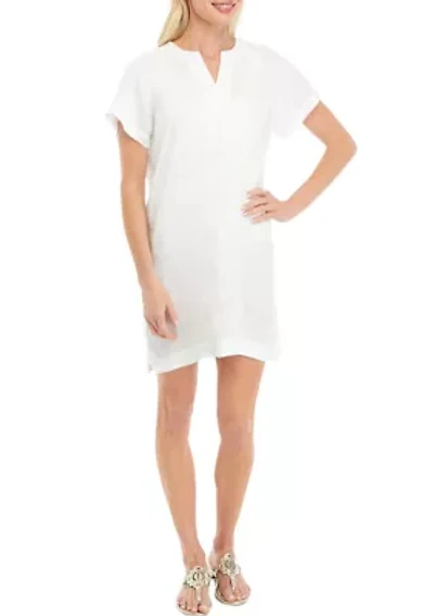 Petite Short Sleeve Linen Popover Dress