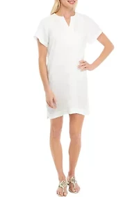 Petite Short Sleeve Linen Popover Dress