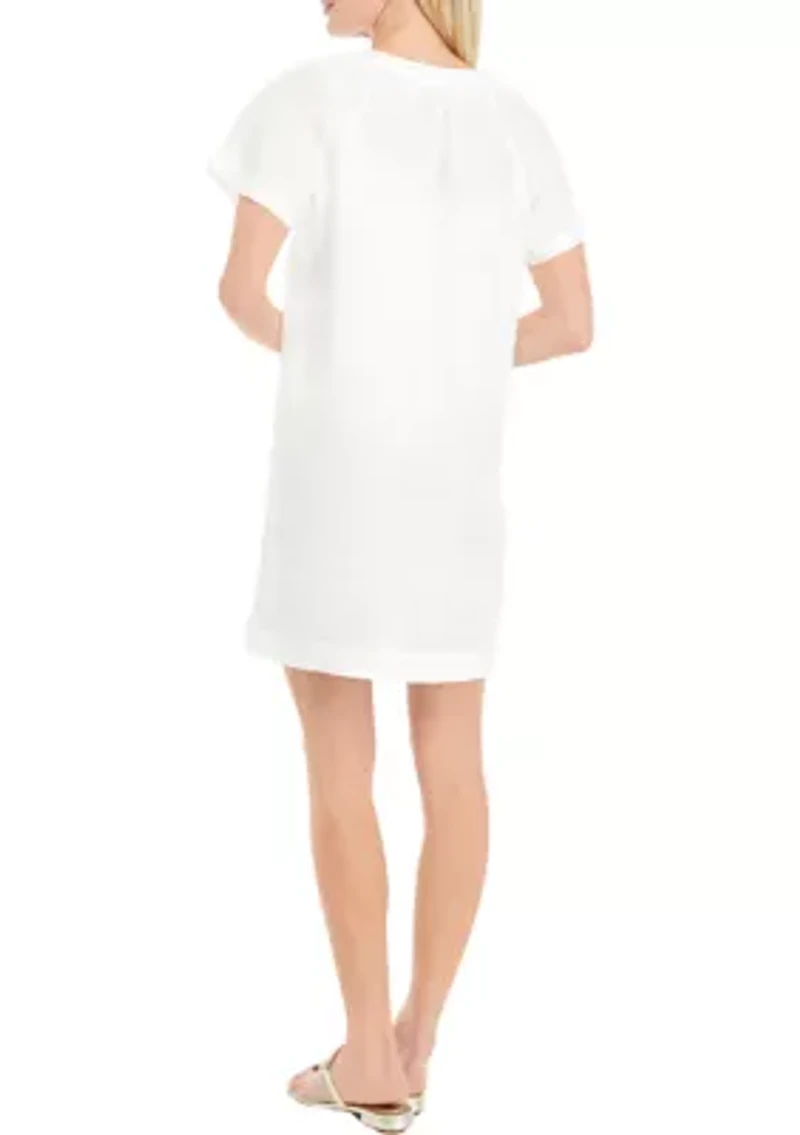 Petite Short Sleeve Linen Popover Dress