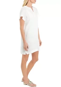 Petite Short Sleeve Linen Popover Dress