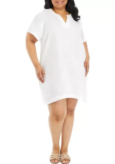Plus Linen Short Sleeve Popover Dress