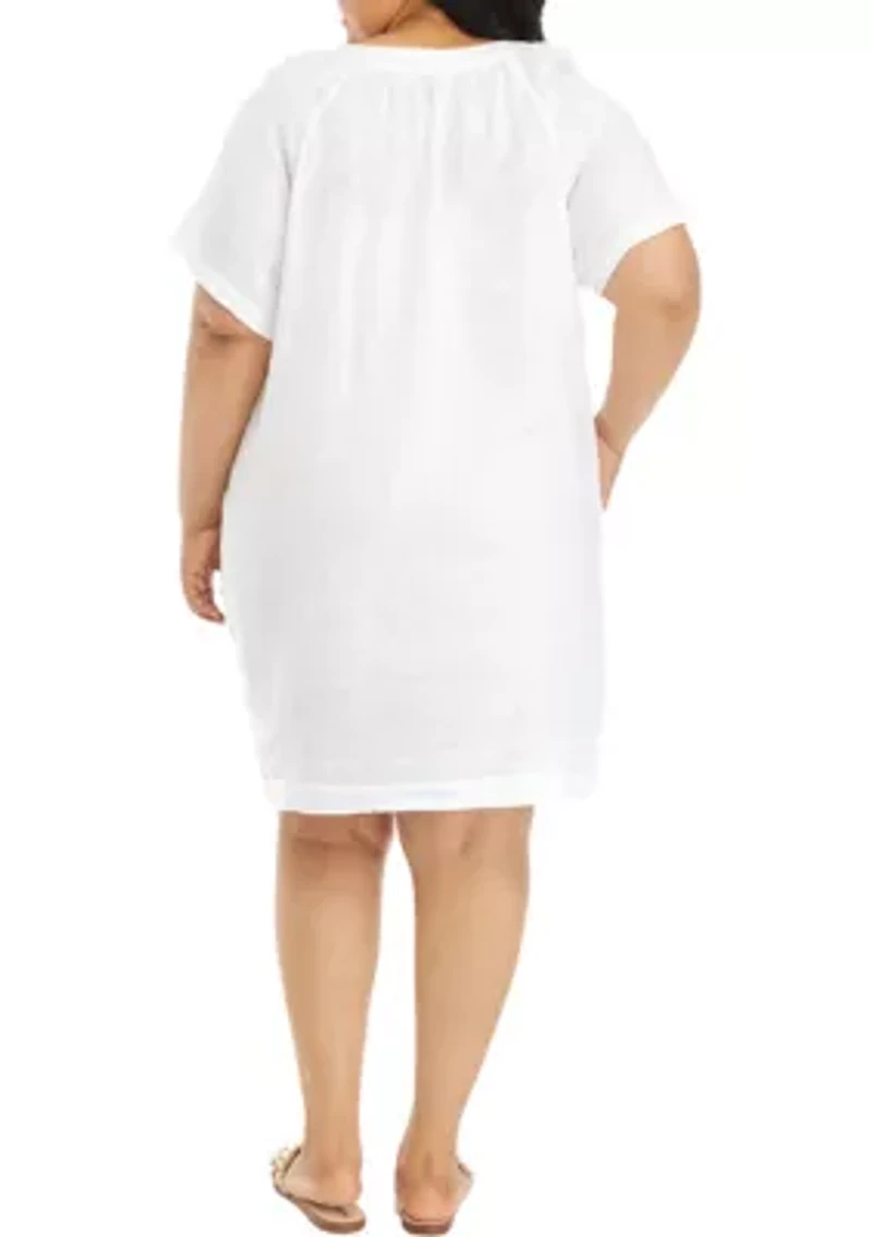 Plus Linen Short Sleeve Popover Dress
