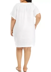 Plus Linen Short Sleeve Popover Dress