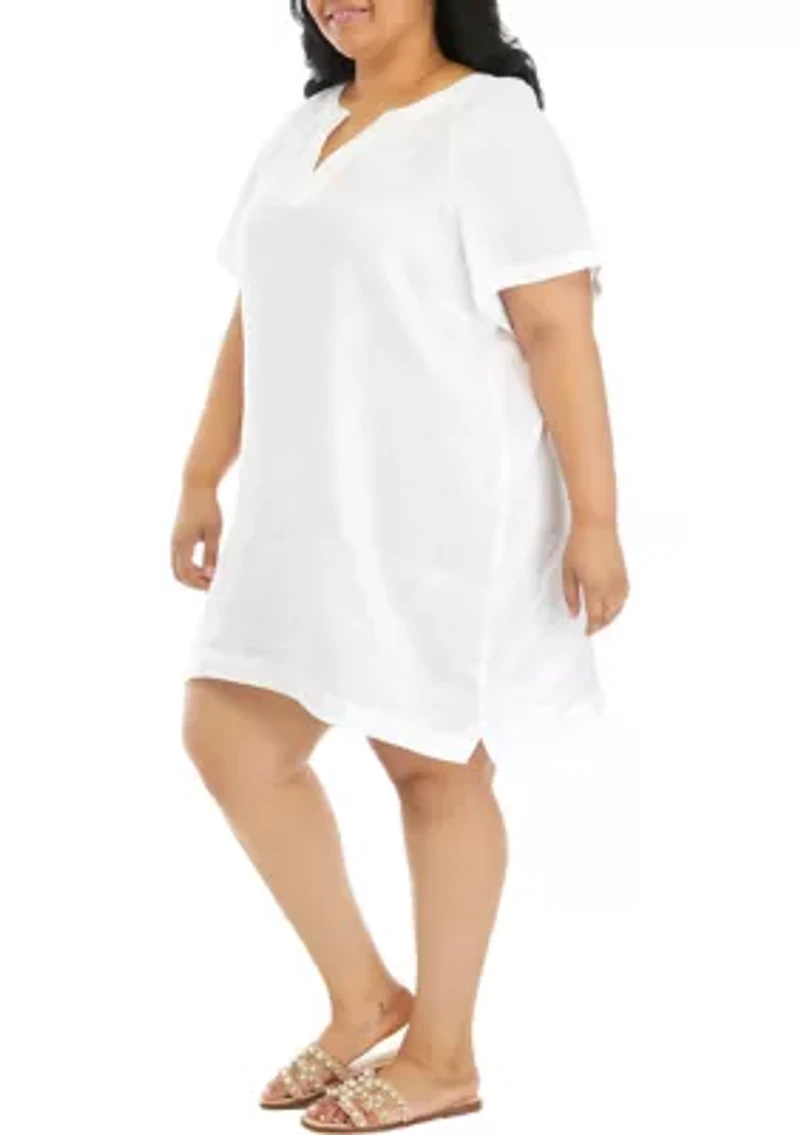 Plus Linen Short Sleeve Popover Dress