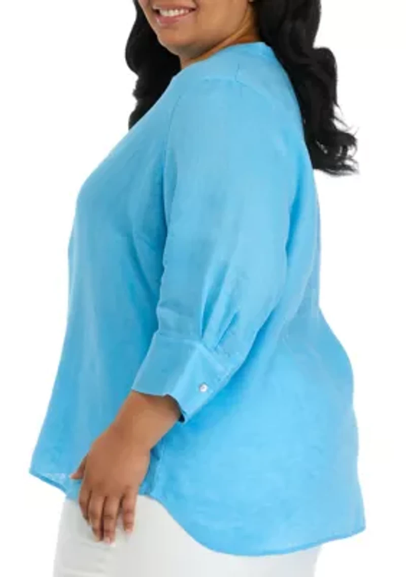 Plus 3/4 Sleeve Linen Tunic Top