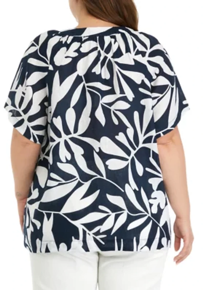 Plus Short Sleeve Linen Popover Top