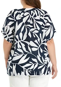 Plus Short Sleeve Linen Popover Top