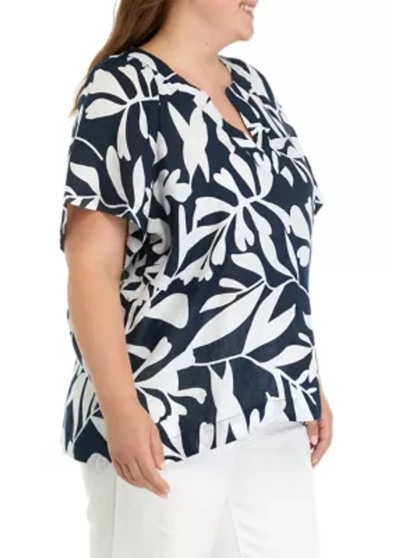 Plus Short Sleeve Linen Popover Top