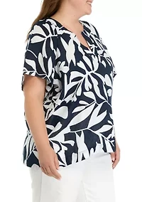 Plus Short Sleeve Linen Popover Top