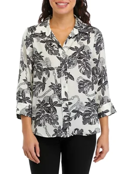 Petite Long Sleeve Collared Button Down Shirt