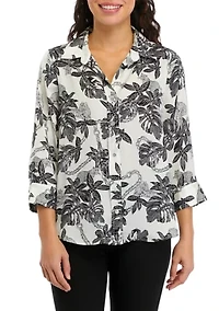 Petite Long Sleeve Collared Button Down Shirt