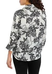 Petite Long Sleeve Collared Button Down Shirt