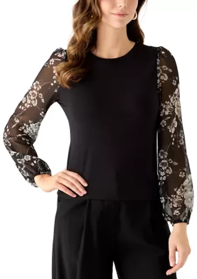 Women's Floral Sleeve Knit Top