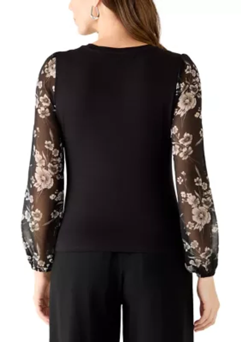 Women's Floral Sleeve Knit Top