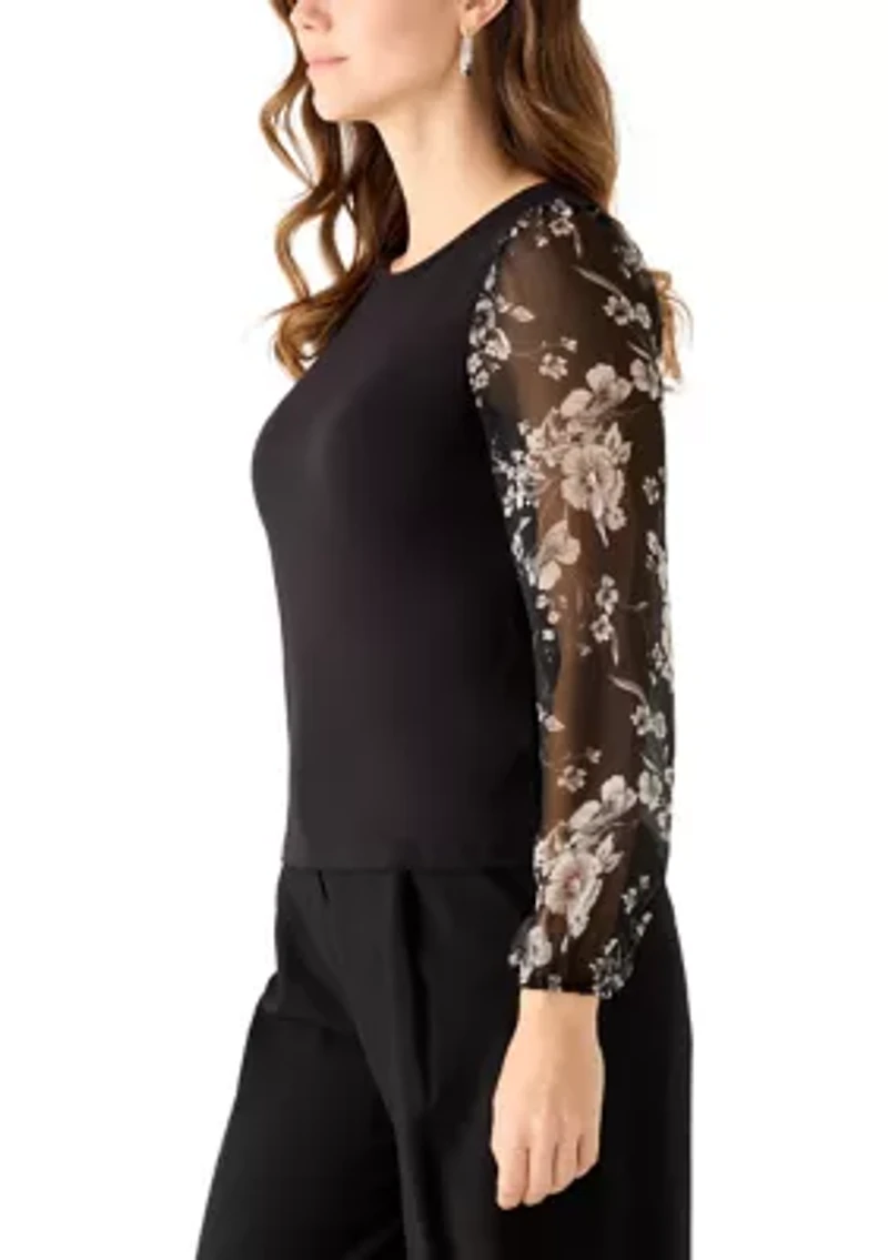 Women's Floral Sleeve Knit Top