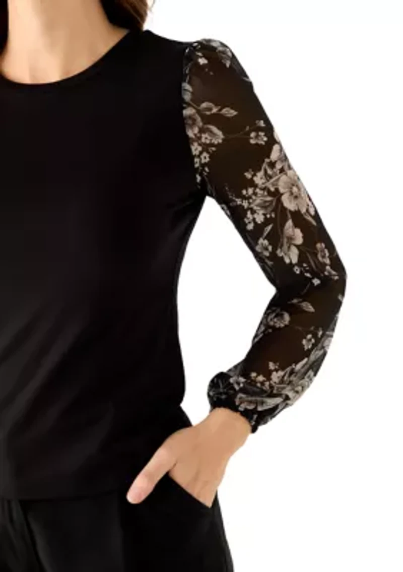 Women's Floral Sleeve Knit Top