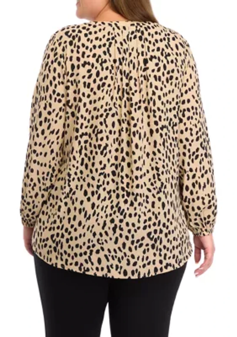 Plus Long Sleeve Split Neck Woven Top