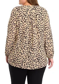 Plus Long Sleeve Split Neck Woven Top