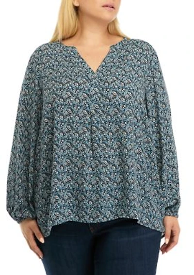 Plus Long Sleeve Split Neck Woven Shirt