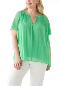 Plus Pleated Woven Blouse