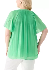 Plus Pleated Woven Blouse