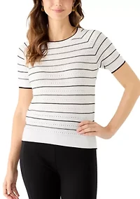 Women's Short-Sleeve Striped Pointelle Sweater