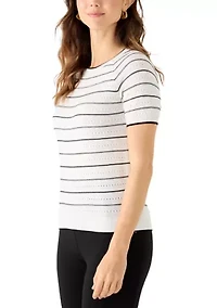 Women's Short-Sleeve Striped Pointelle Sweater