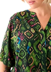 Plus Elbow Sleeve Split Neck Woven Blouse