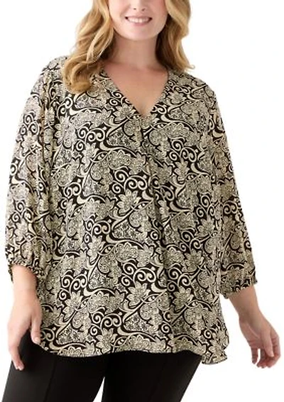 Plus 3/4 Sleeve Ornate Print Top