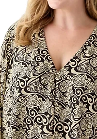 Plus 3/4 Sleeve Ornate Print Top