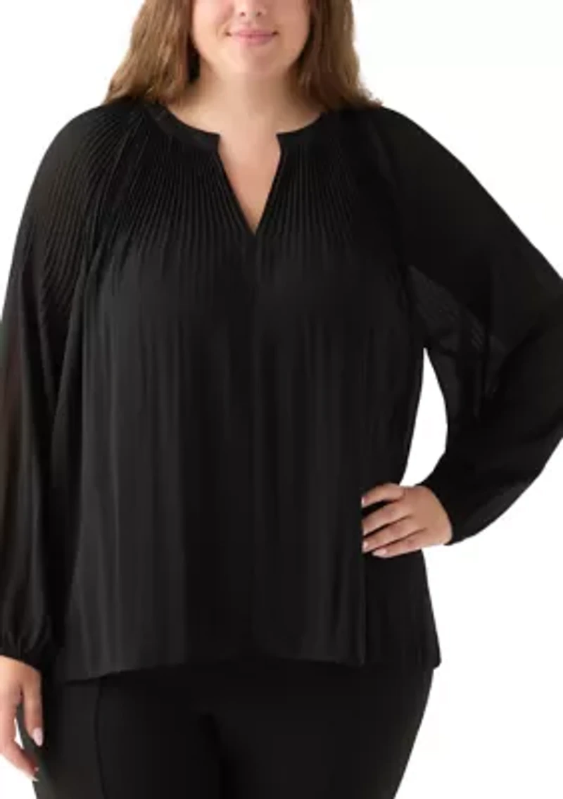 Plus Long Sleeve Chiffon Woven Top