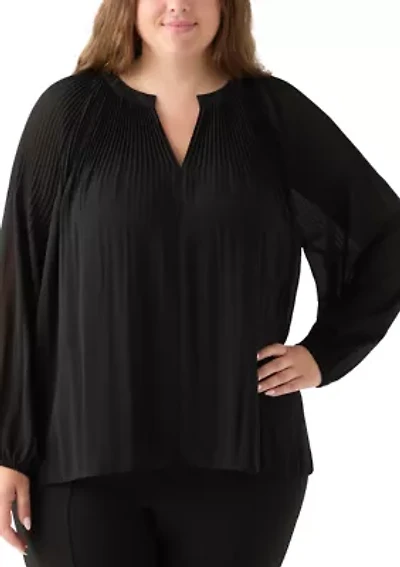 Plus Long Sleeve Chiffon Woven Top