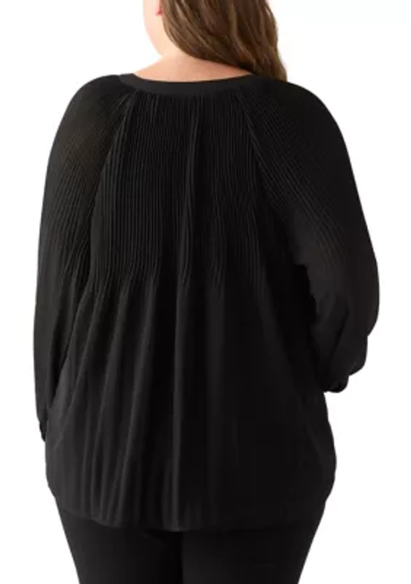 Plus Long Sleeve Chiffon Woven Top