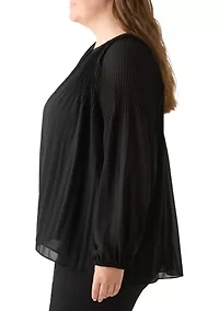 Plus Long Sleeve Chiffon Woven Top