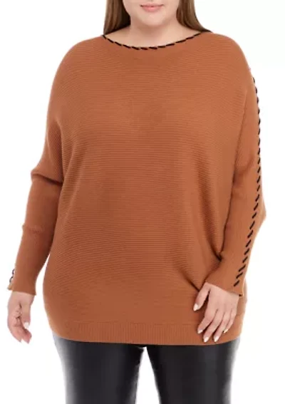 Plus Long Sleeve Dolman Whipstitch Sweater