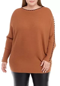 Plus Long Sleeve Dolman Whipstitch Sweater