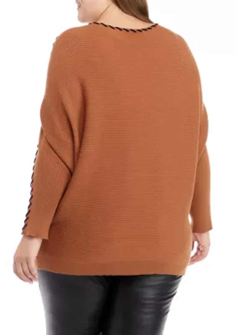 Plus Long Sleeve Dolman Whipstitch Sweater